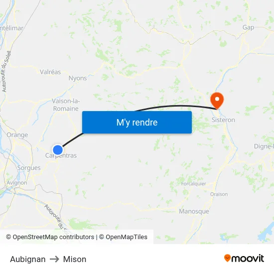 Aubignan to Mison map