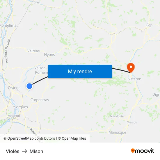 Violès to Mison map