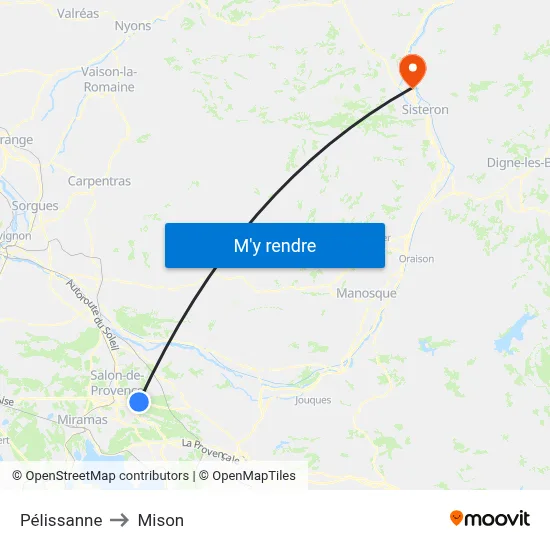 Pélissanne to Mison map