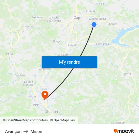 Avançon to Mison map