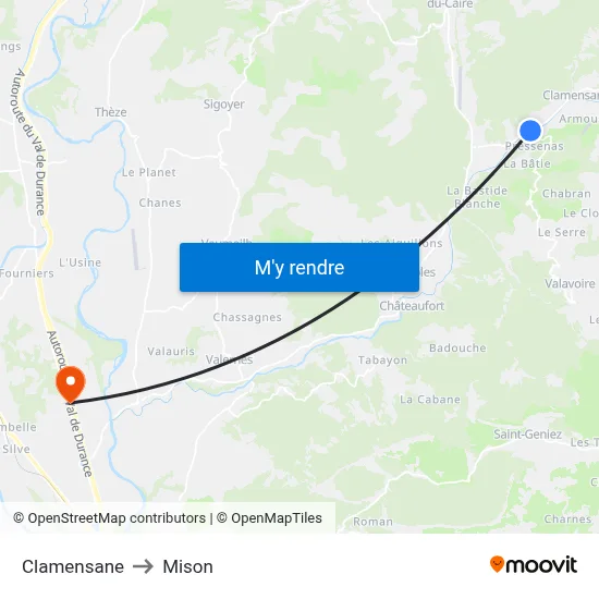 Clamensane to Mison map