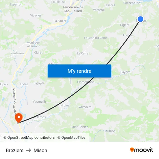 Bréziers to Mison map