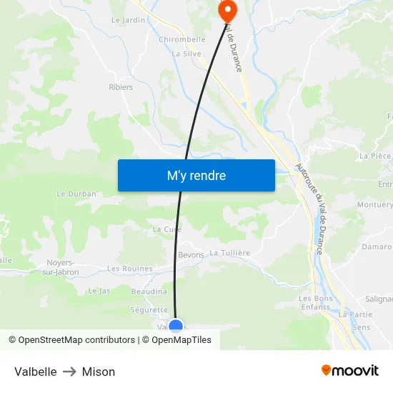 Valbelle to Mison map