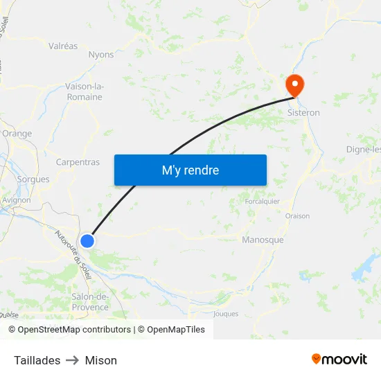 Taillades to Mison map
