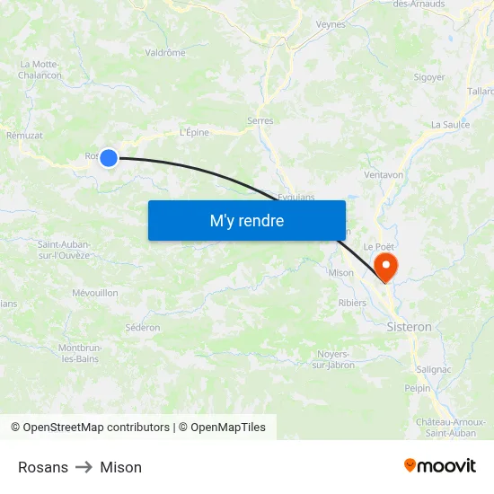 Rosans to Mison map