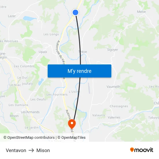 Ventavon to Mison map