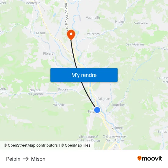 Peipin to Mison map