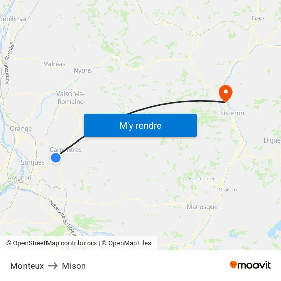 Monteux to Mison map