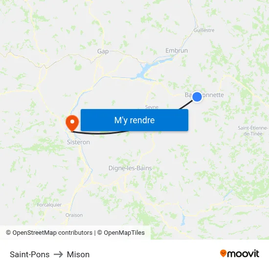 Saint-Pons to Mison map