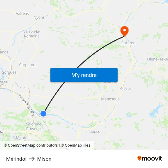 Mérindol to Mison map