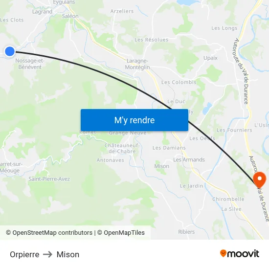 Orpierre to Mison map