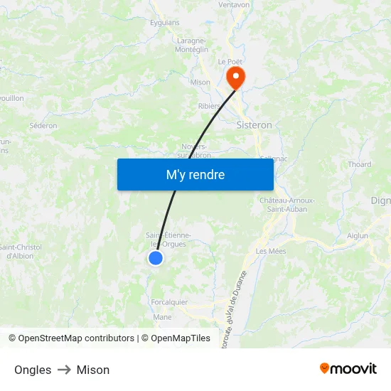 Ongles to Mison map