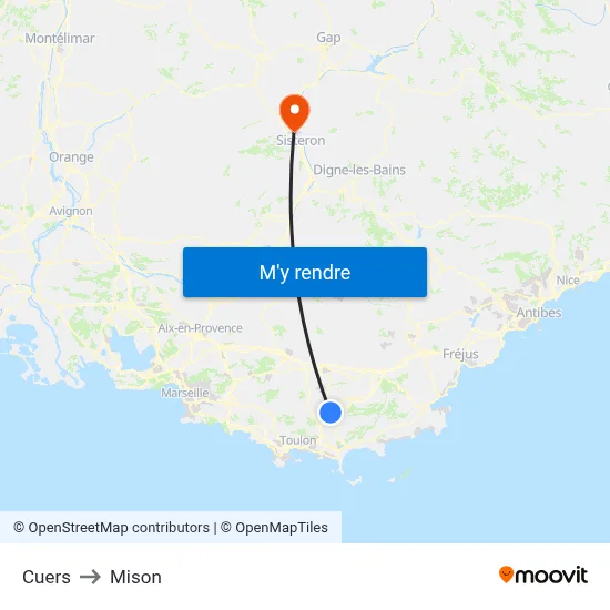 Cuers to Mison map