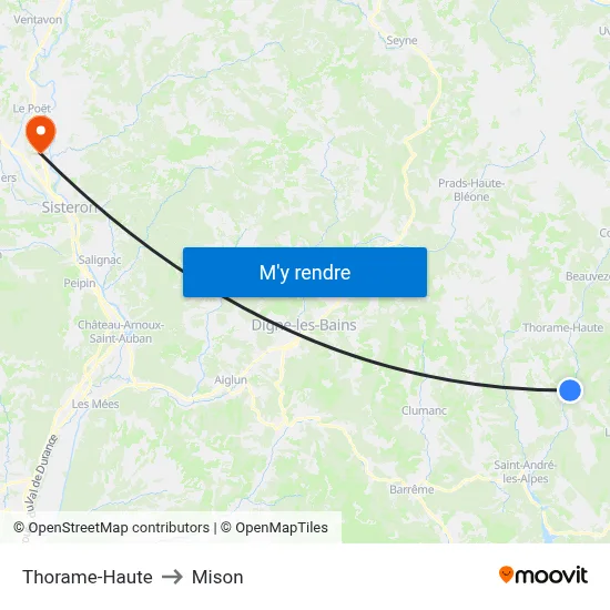 Thorame-Haute to Mison map