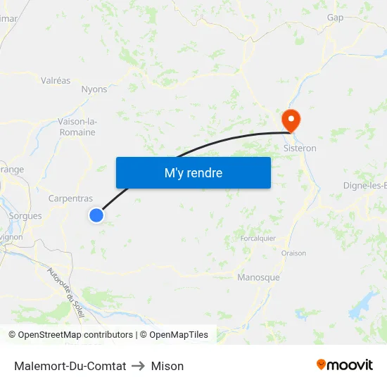 Malemort-Du-Comtat to Mison map