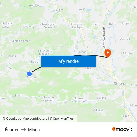 Éourres to Mison map