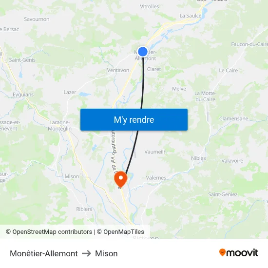 Monêtier-Allemont to Mison map