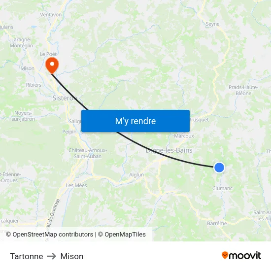 Tartonne to Mison map