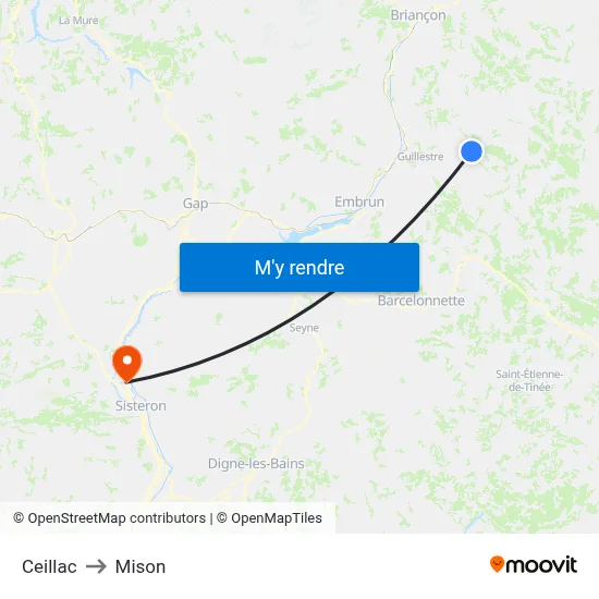 Ceillac to Mison map