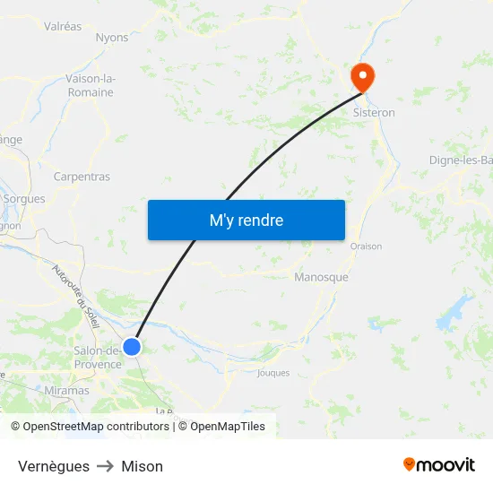 Vernègues to Mison map