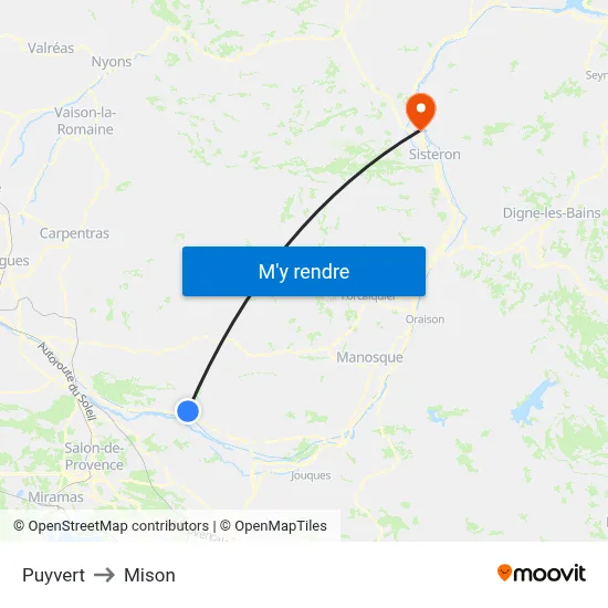 Puyvert to Mison map