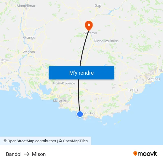 Bandol to Mison map