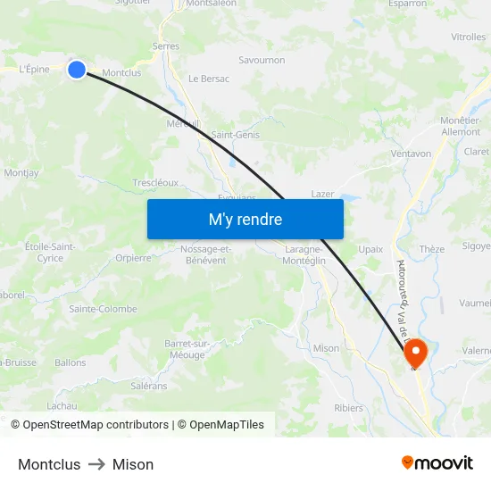 Montclus to Mison map