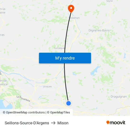 Seillons-Source-D'Argens to Mison map
