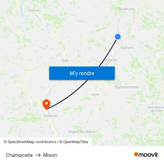 Champcella to Mison map