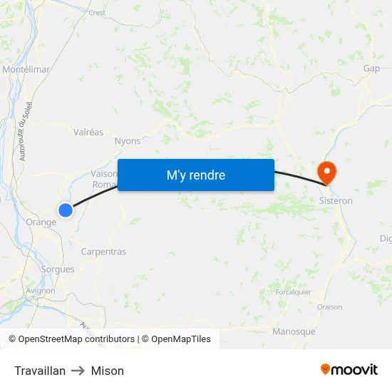 Travaillan to Mison map