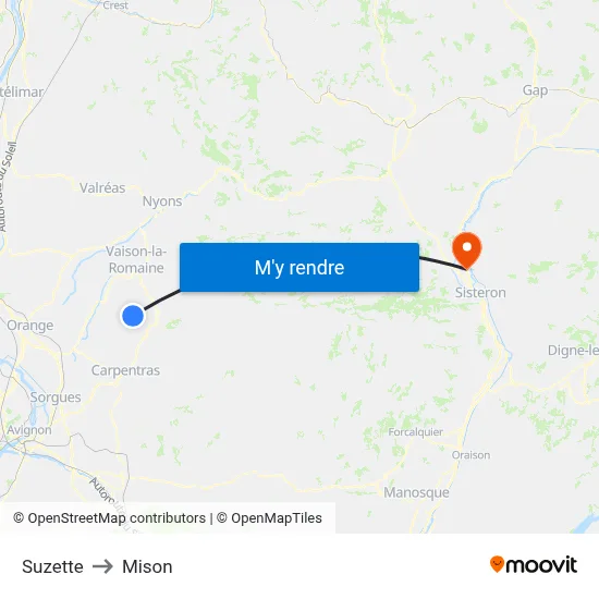 Suzette to Mison map