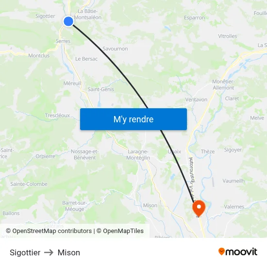 Sigottier to Mison map