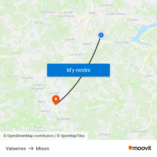 Valserres to Mison map