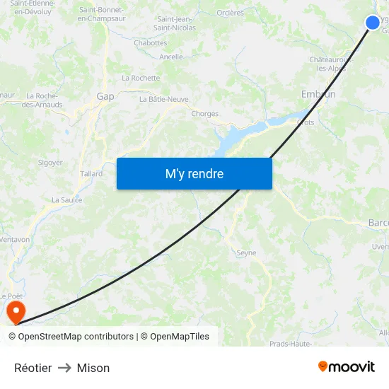 Réotier to Mison map
