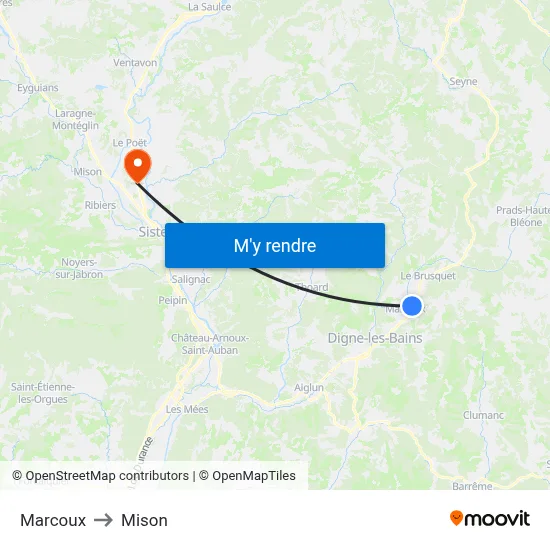 Marcoux to Mison map
