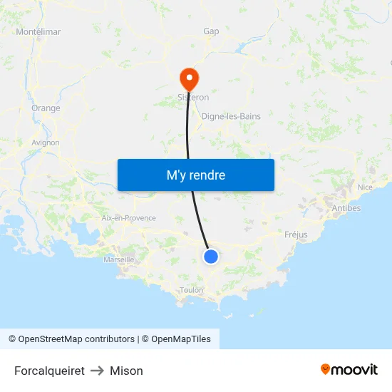 Forcalqueiret to Mison map