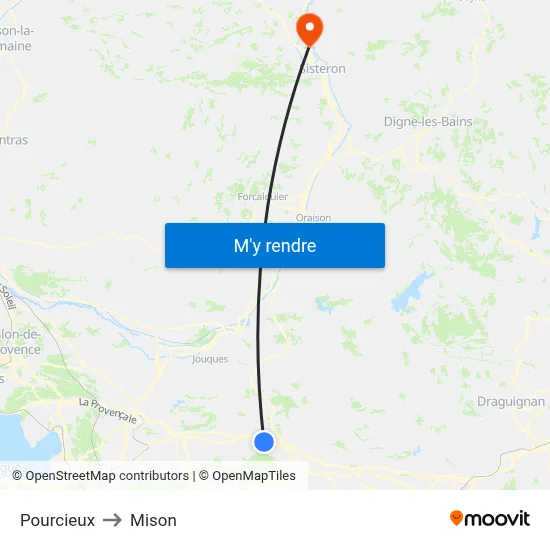 Pourcieux to Mison map