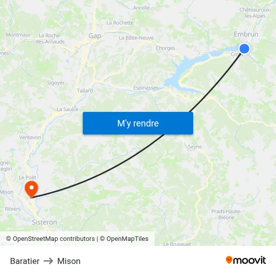 Baratier to Mison map