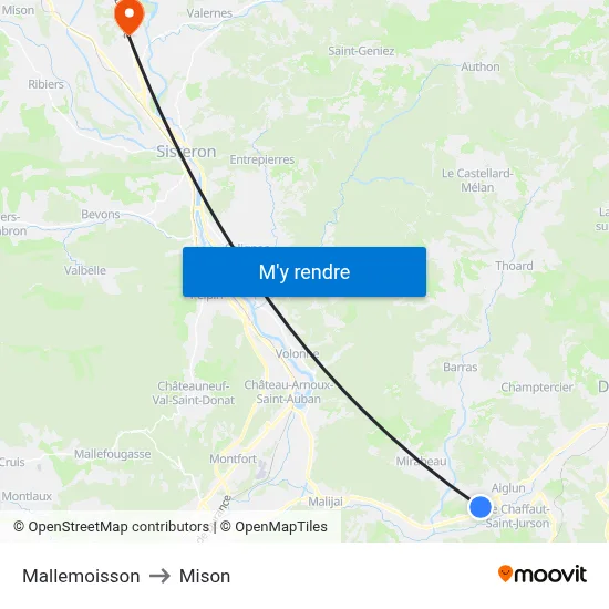 Mallemoisson to Mison map