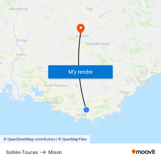Solliès-Toucas to Mison map