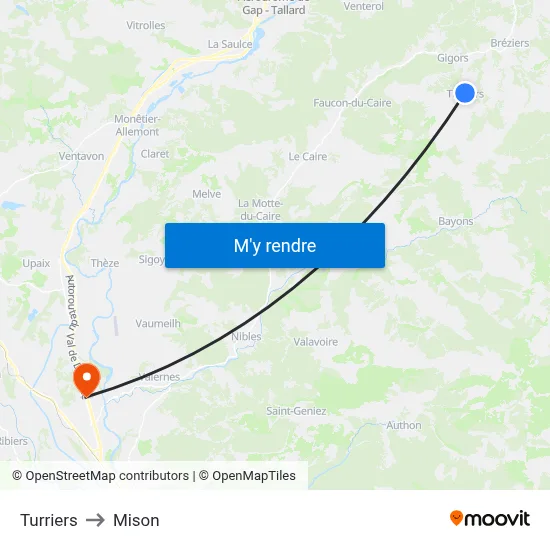 Turriers to Mison map