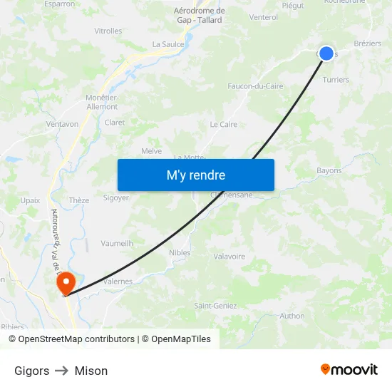 Gigors to Mison map