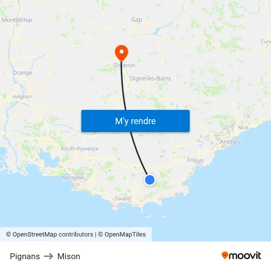 Pignans to Mison map