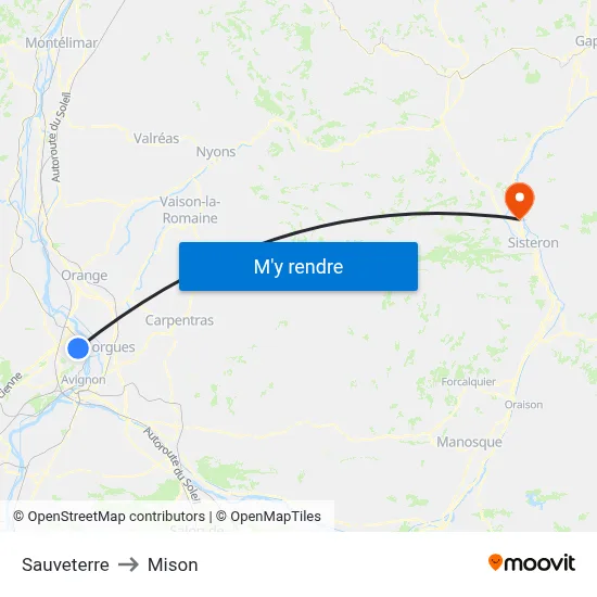 Sauveterre to Mison map