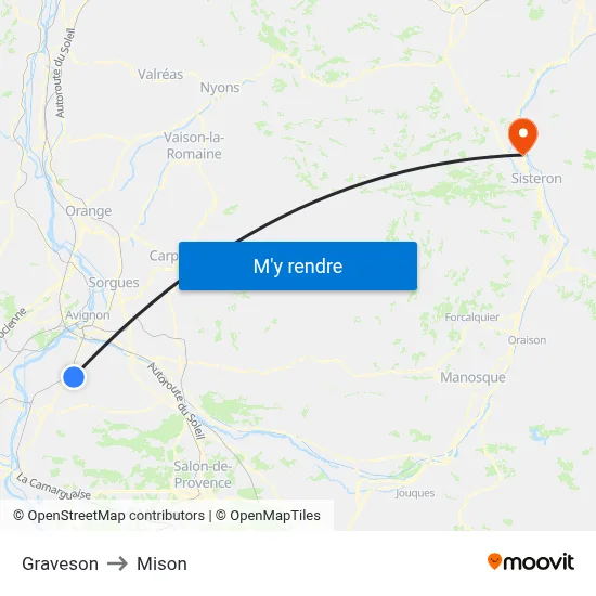 Graveson to Mison map