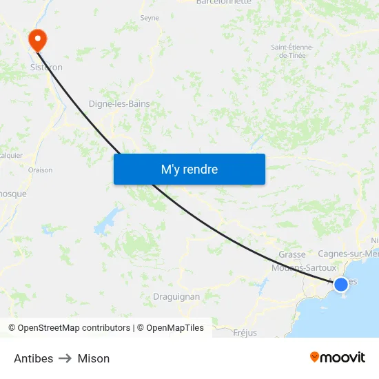 Antibes to Mison map