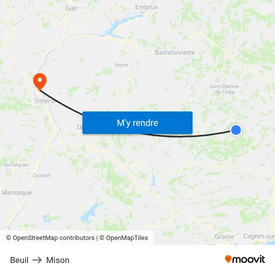 Beuil to Mison map