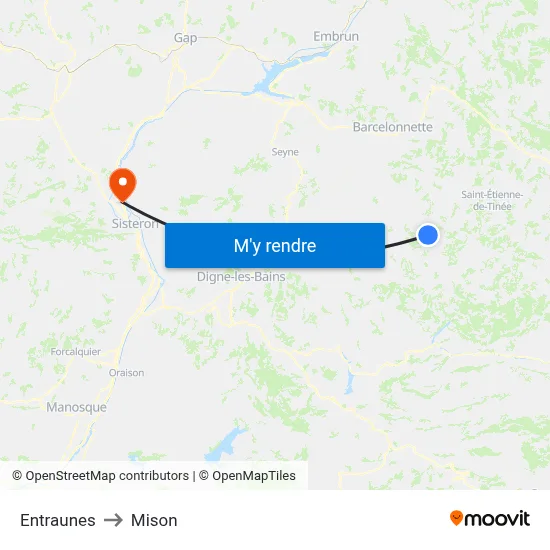 Entraunes to Mison map