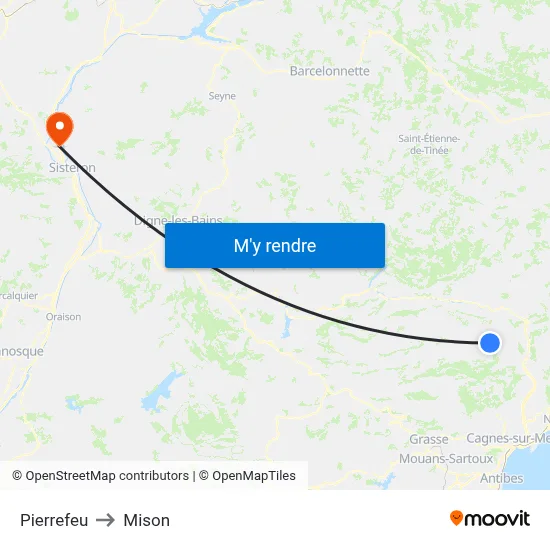 Pierrefeu to Mison map