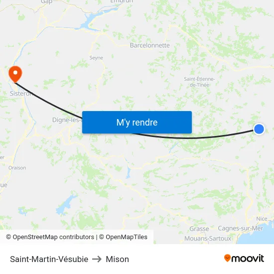 Saint-Martin-Vésubie to Mison map